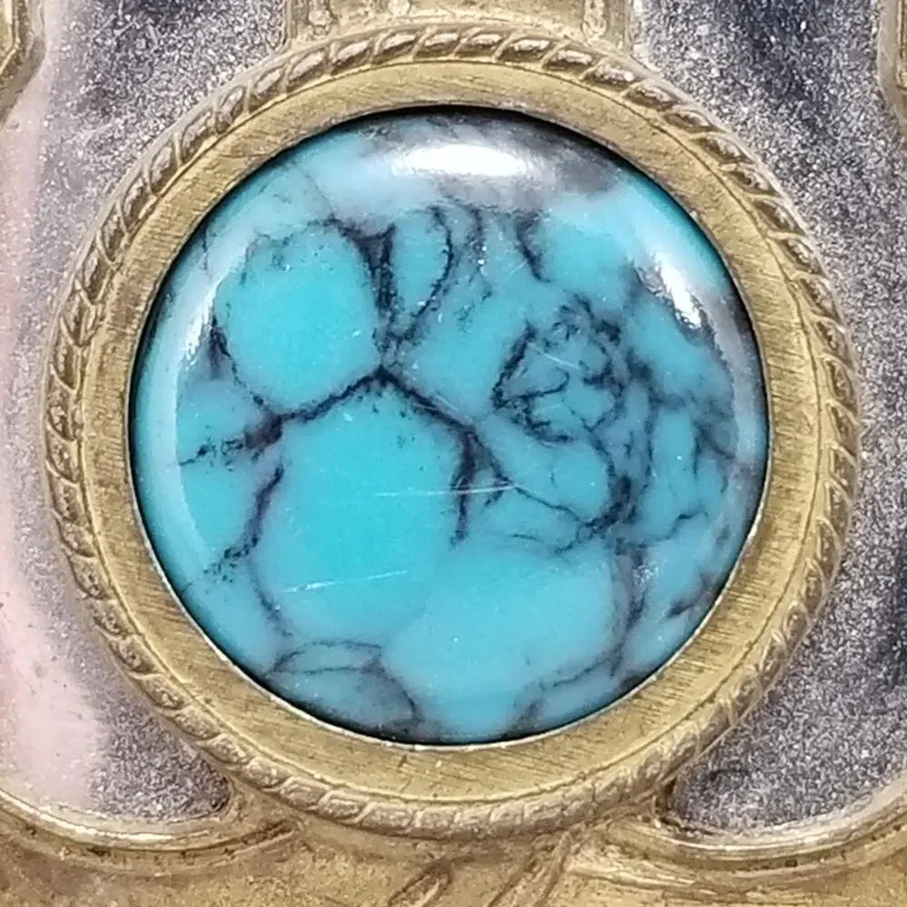 Steel Belt Buckle – Gold Color Horseshoe with Turquoise Stone‎ Western USA Made